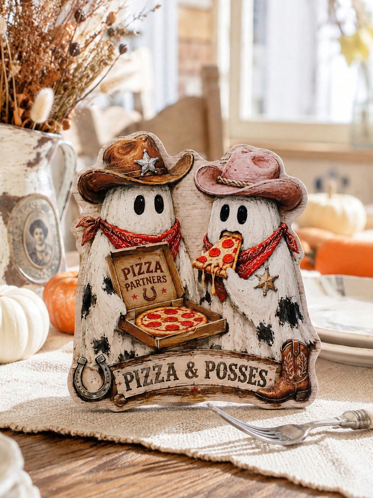 cowboy ghost pizza Halloween sign - photo 6