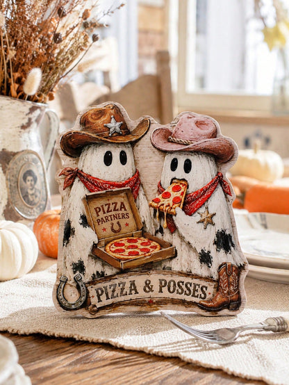 cowboy ghost pizza Halloween sign - photo 6