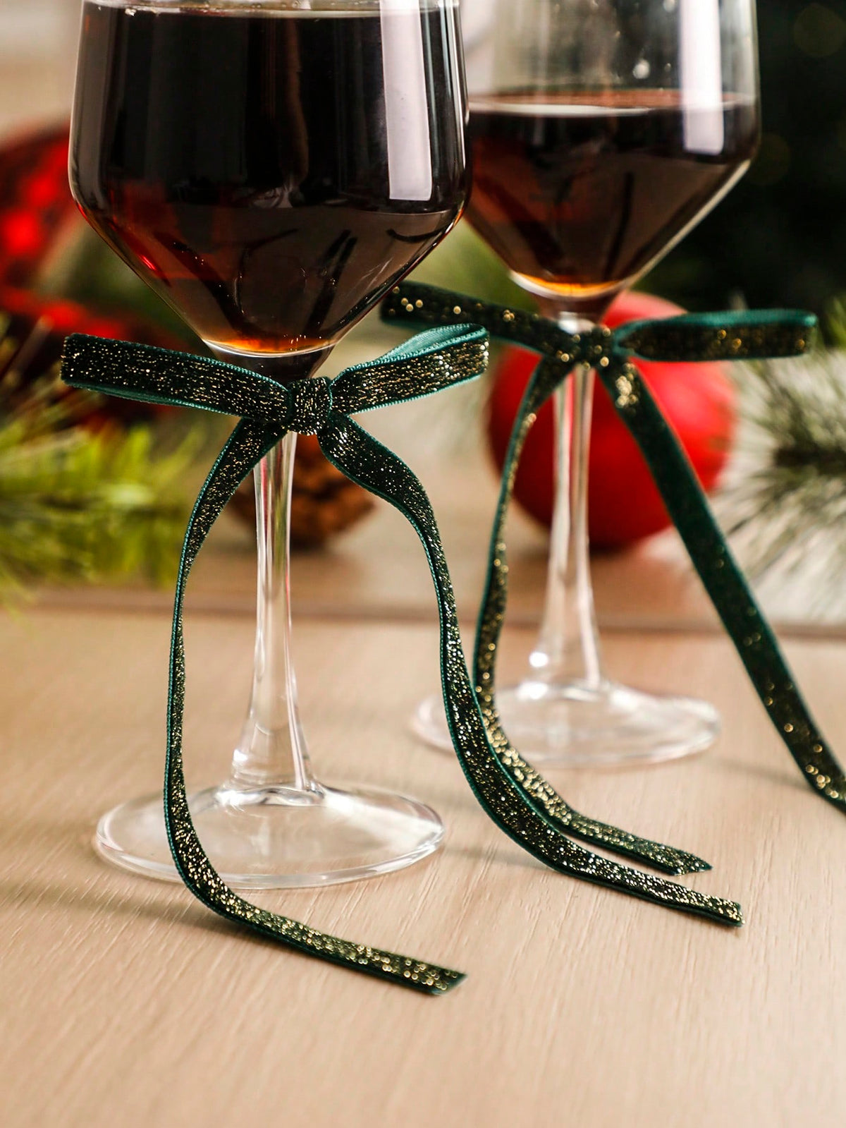 velvet wine glass bows - Green photo 6