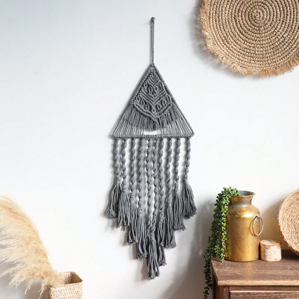 triangle macrame wall hanging - Gray photo 6