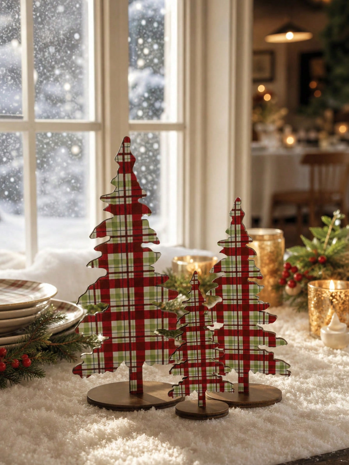 patterned Christmas tree tabletop decor - Red Plaid photo 5