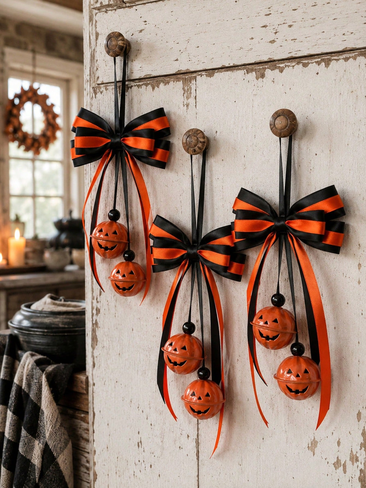 striped bow pumpkin bell hanger - photo 5