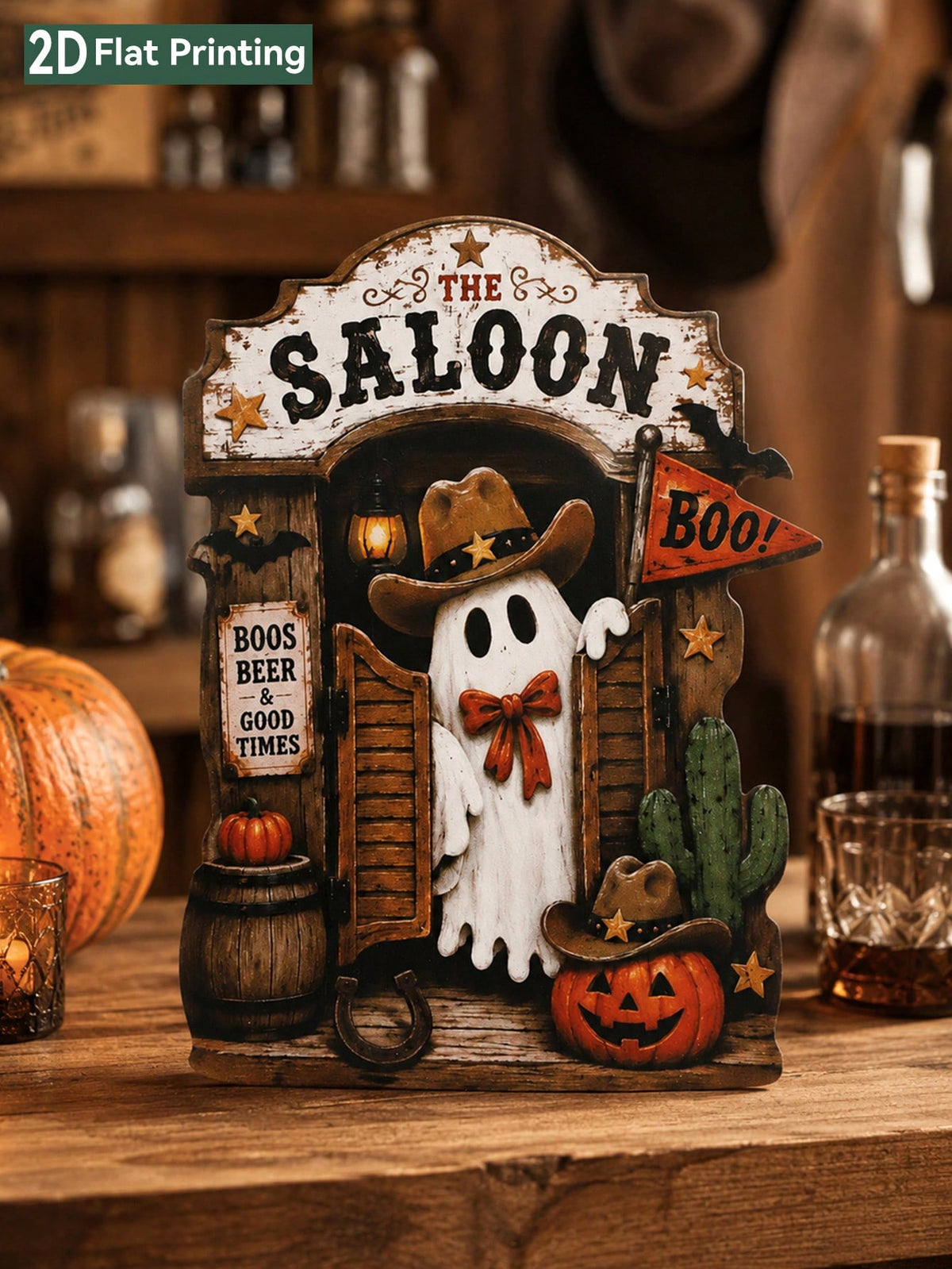 ghost saloon Halloween tabletop sign - photo 6