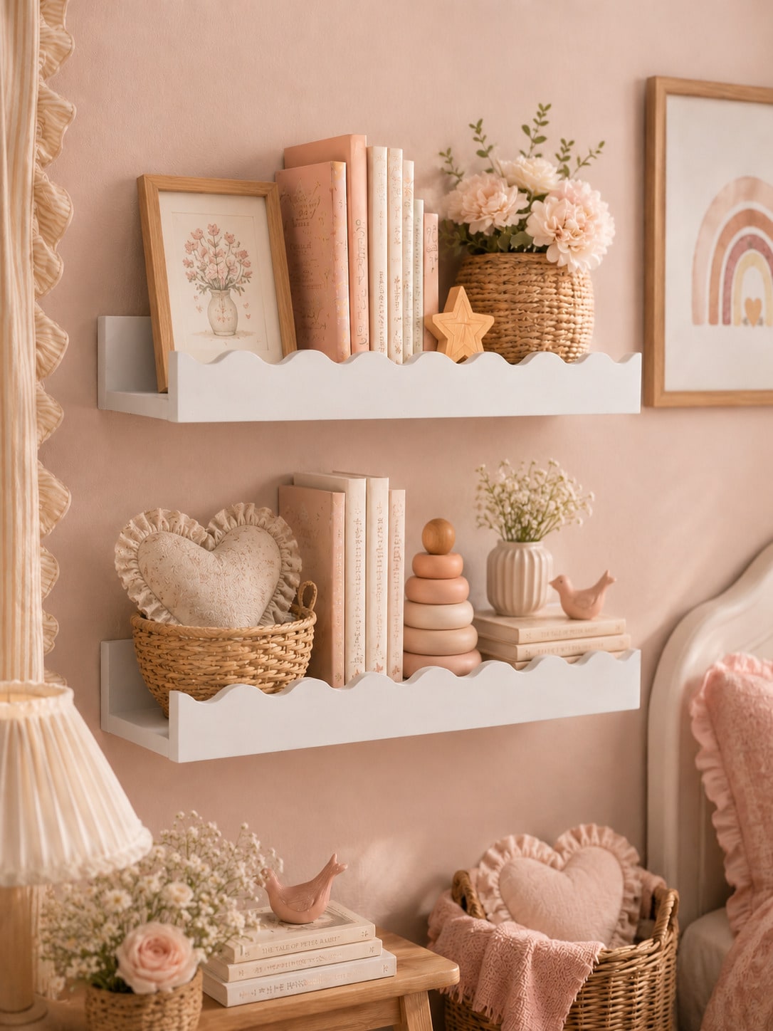 wavy edge floating wall shelf - White photo 5
