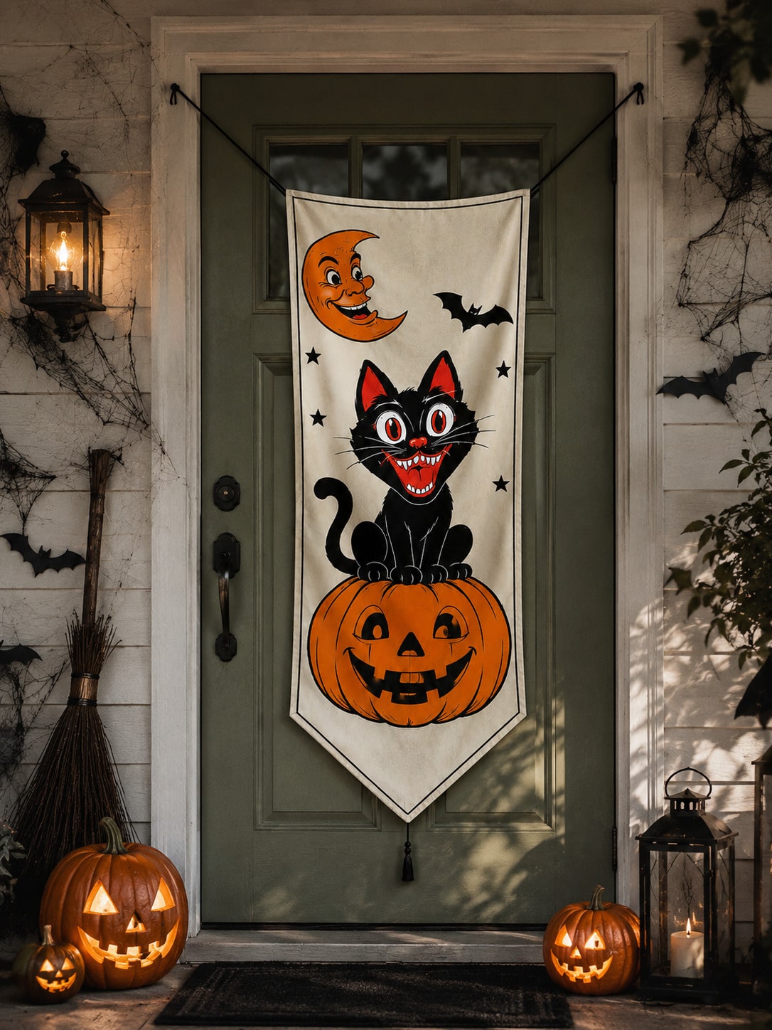 black cat on pumpkin door banner - photo 5