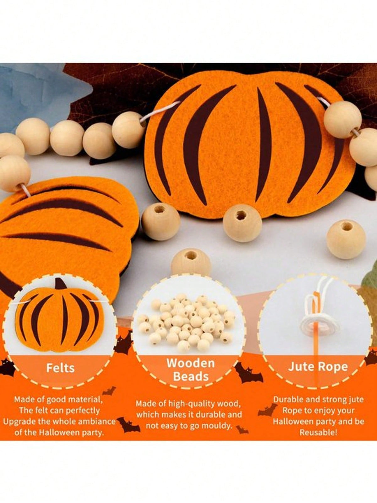 felt pumpkin wood bead garland - photo 6