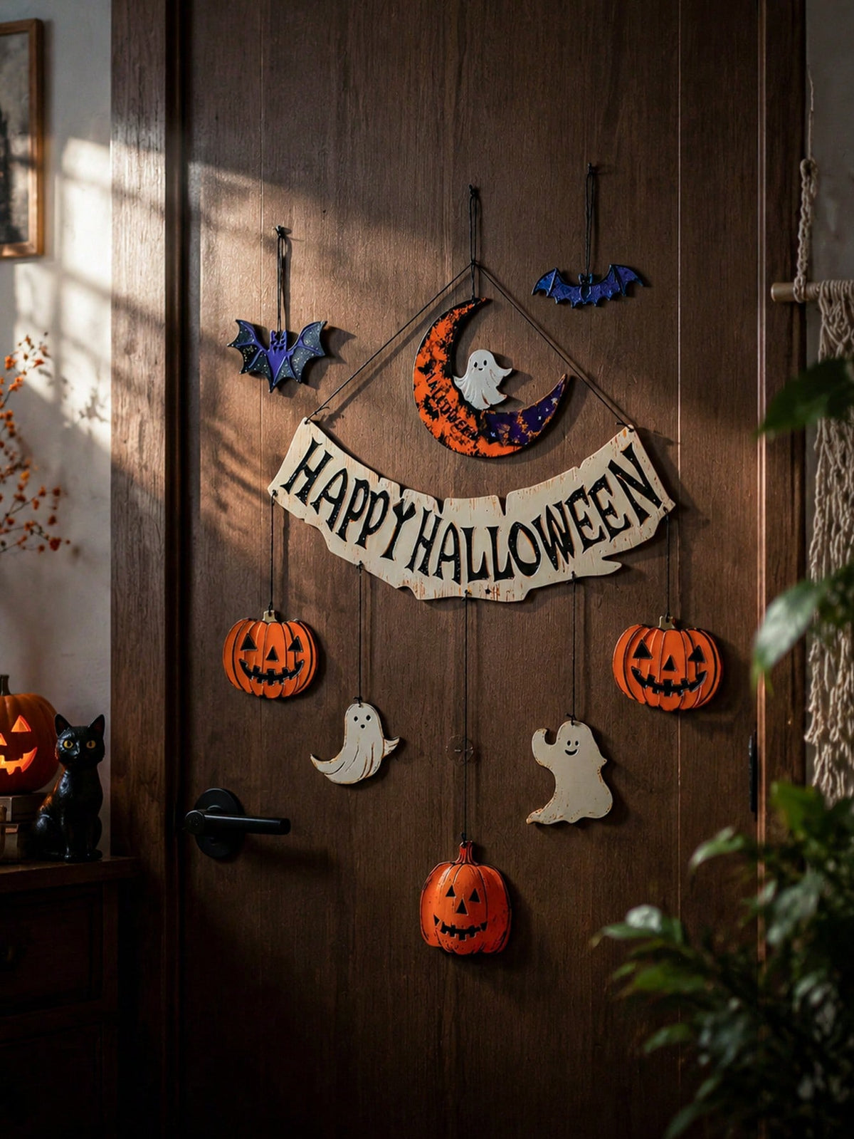 Happy Halloween banner moon pumpkins - photo 5