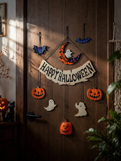 Happy Halloween banner moon pumpkins - photo 5