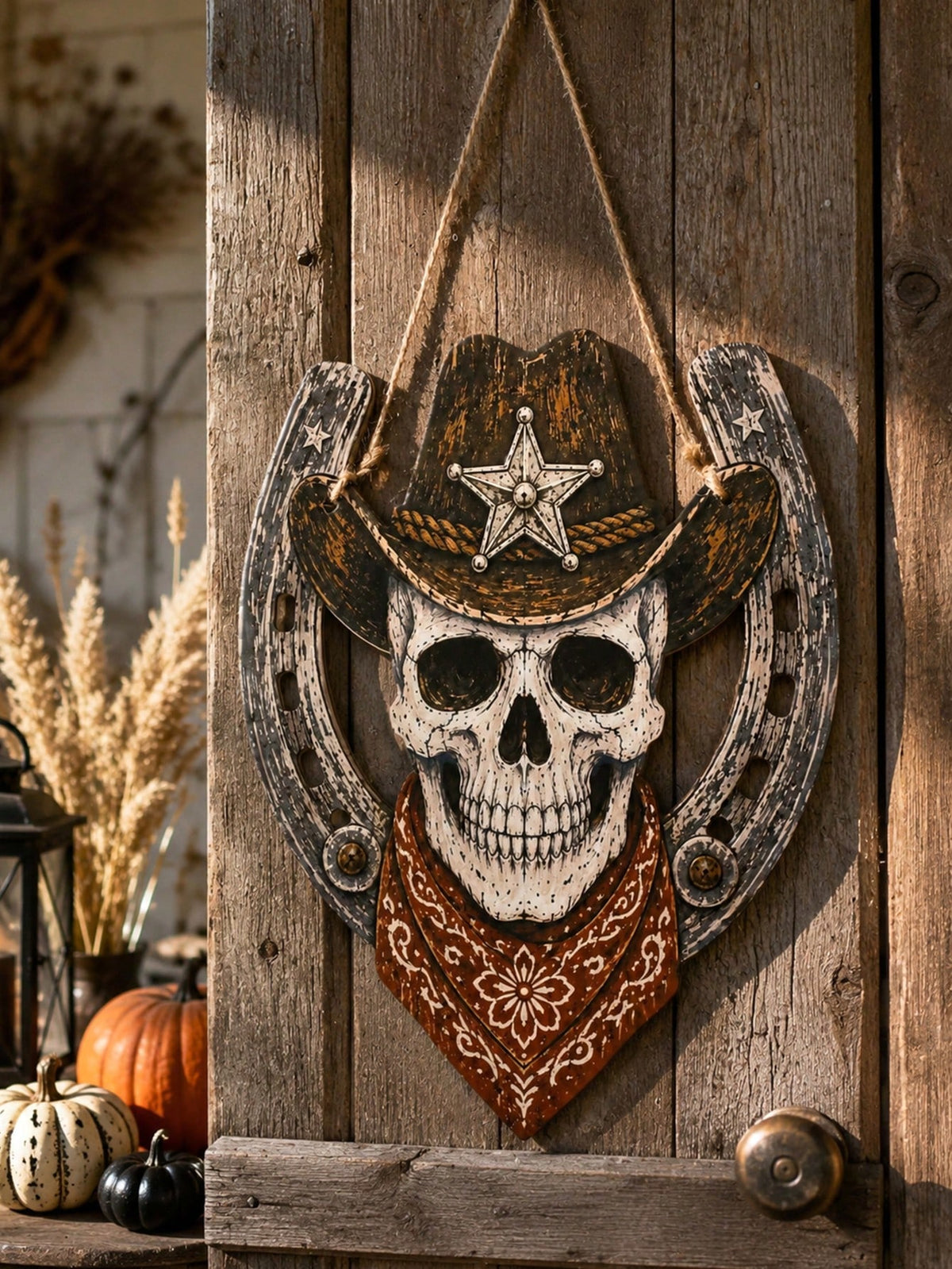 cowboy skull horseshoe door hanger - photo 5