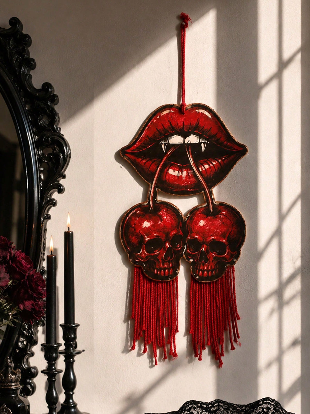 vampire lips cherry skull door hanger - photo 4