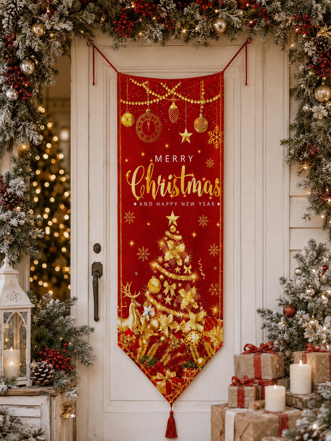 Merry Christmas red door banner - photo 7