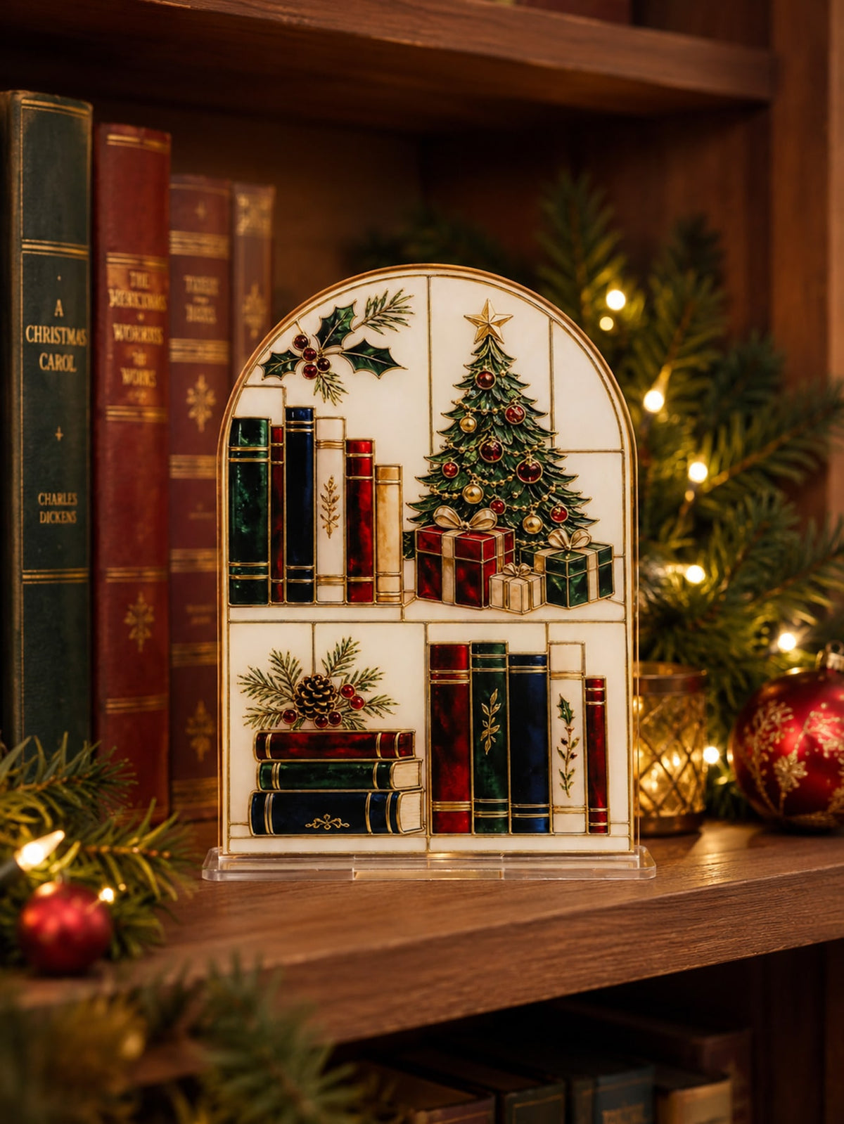 Christmas bookshelf scene plaque - photo 6