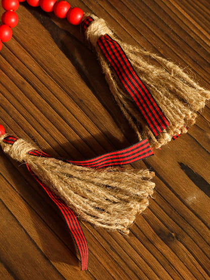wood bead garland with tassels - Red photo 6