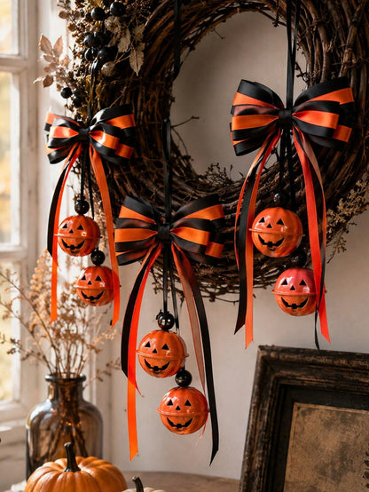 striped bow pumpkin bell hanger - photo 6