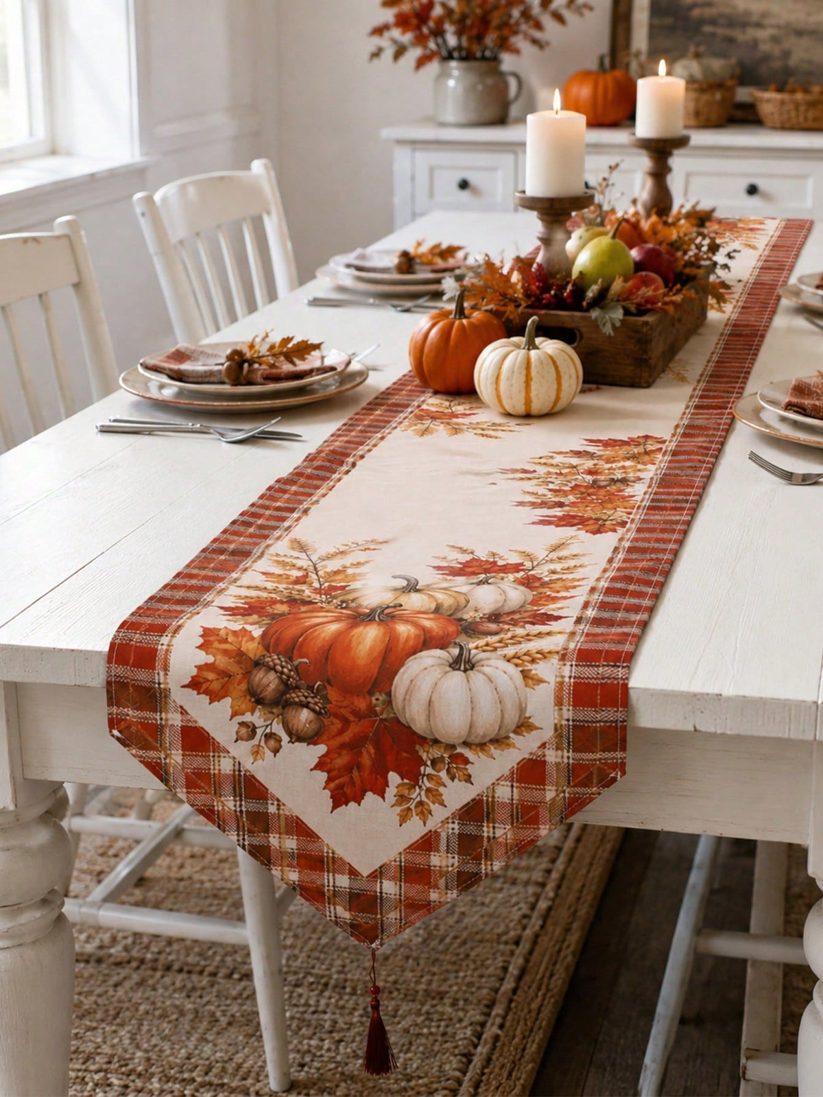 fall pumpkin plaid table runner - photo 6