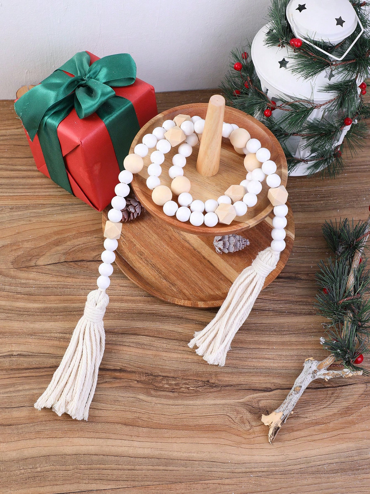 geometric wood bead garland - Cream & Natural photo 7