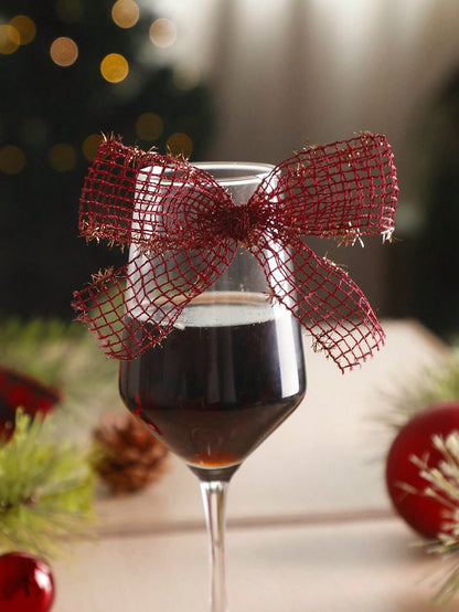 glitter mesh wine glass bows - Red photo 5