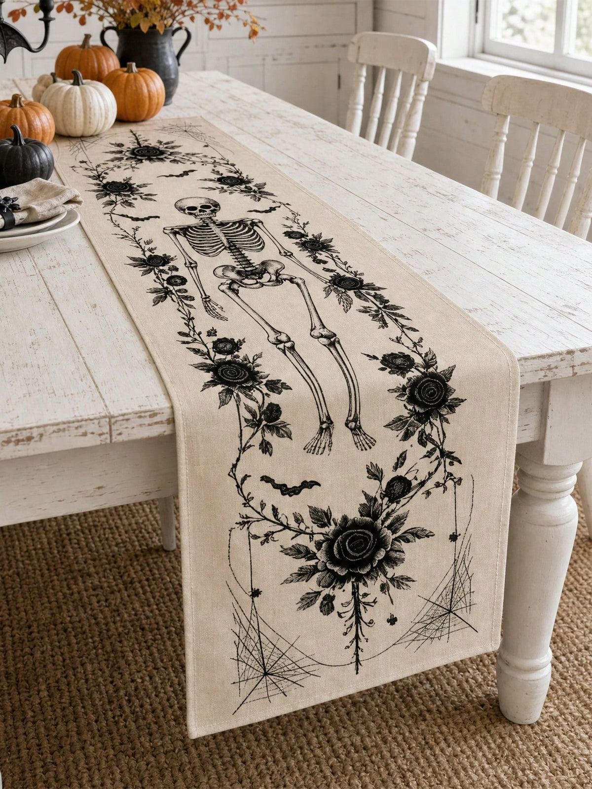 skull black rose table runner - photo 6