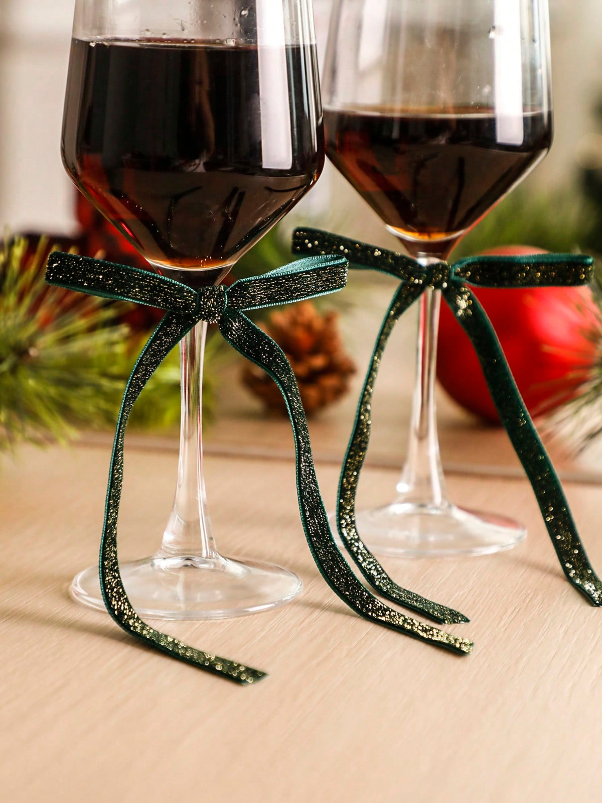 velvet wine glass bows - Green photo 7