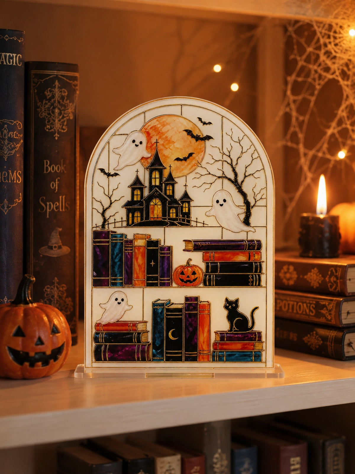 haunted house bookshelf Halloween sign - photo 7