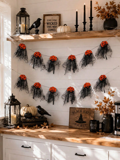 pumpkin black tulle Halloween garland - photo 7