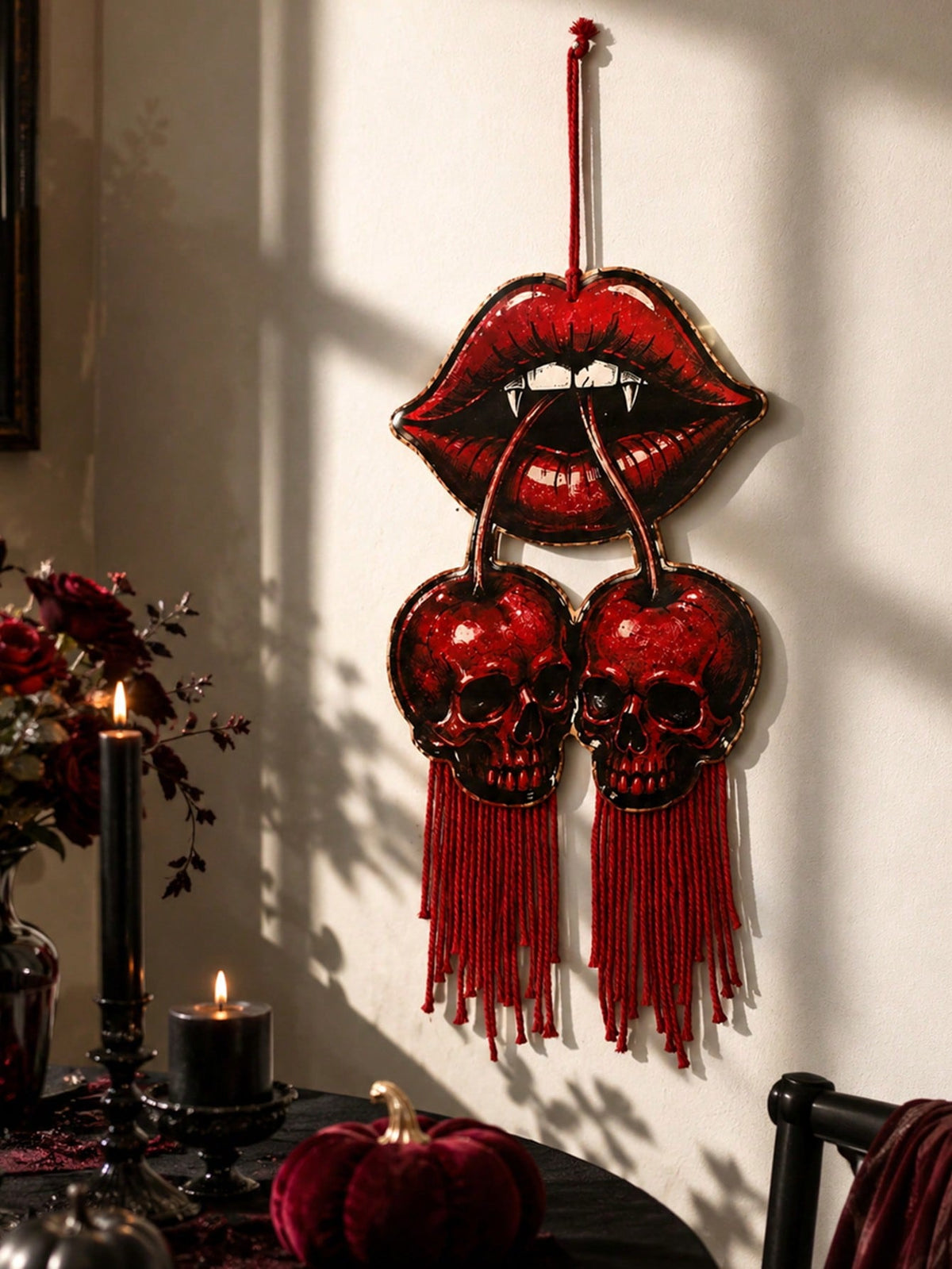 vampire lips cherry skull door hanger - photo 5