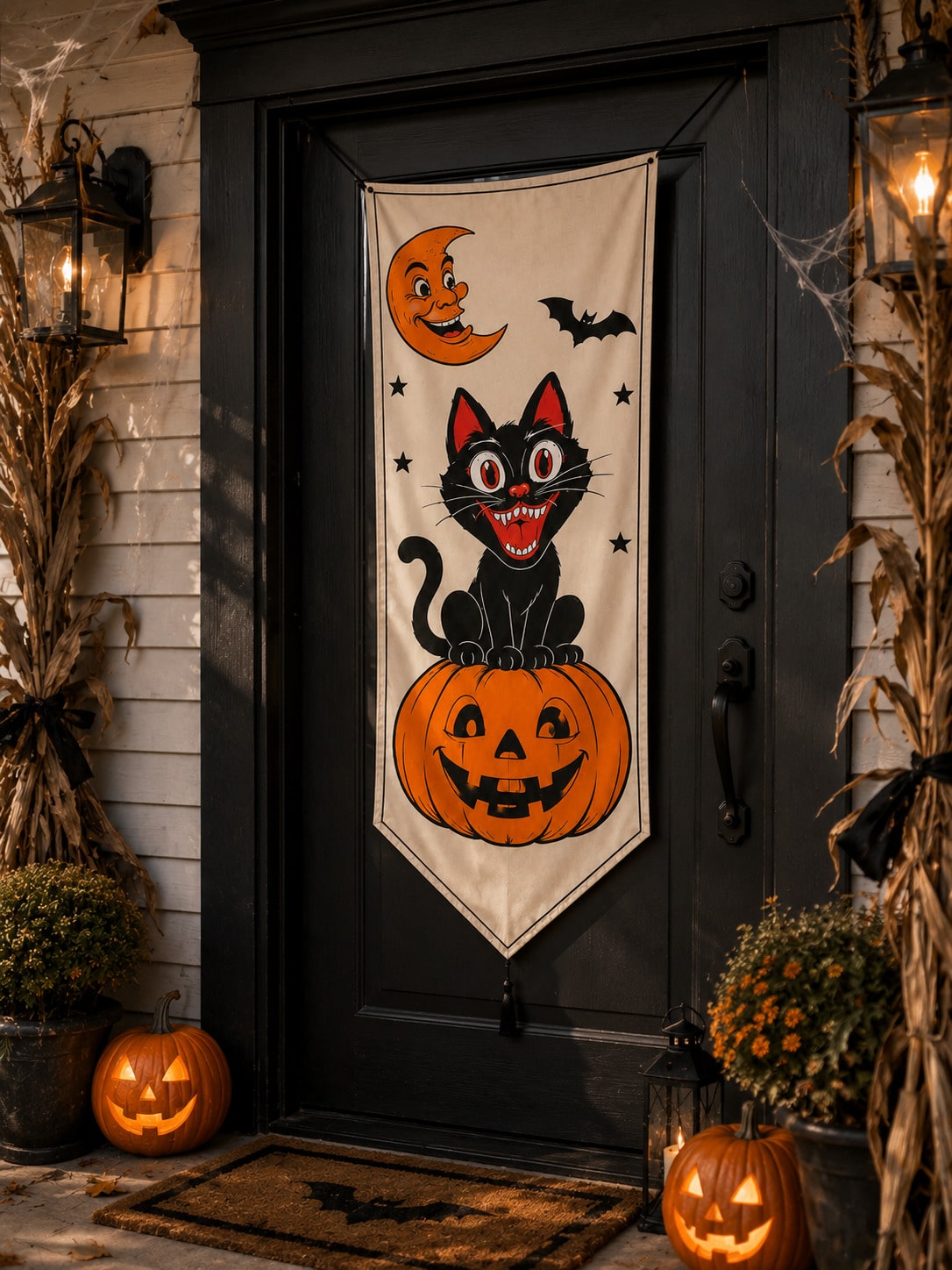 black cat on pumpkin door banner - photo 6