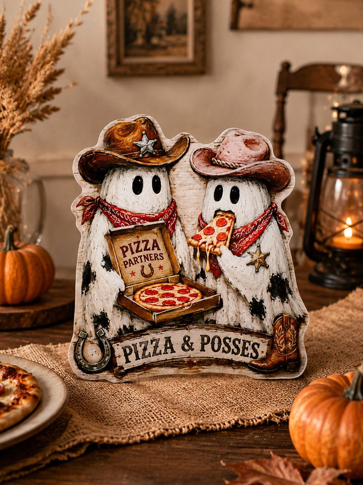 cowboy ghost pizza Halloween sign - photo 7