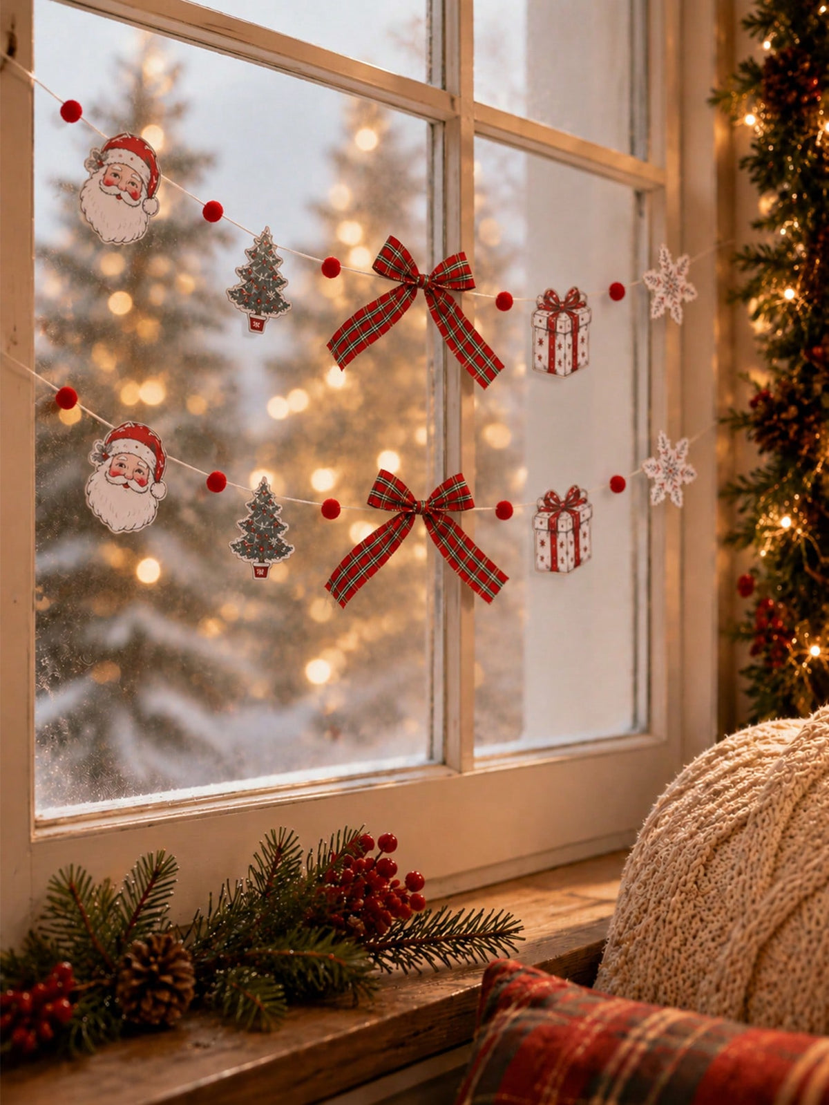 Santa Christmas tree garland bows - photo 7