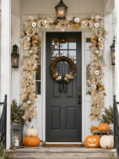 fall maple garland white pumpkins - photo 7