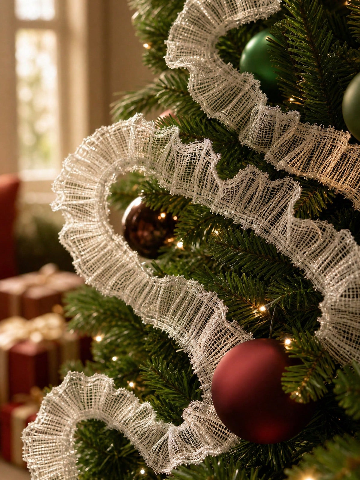 ruffled mesh ribbon garland - White photo 7