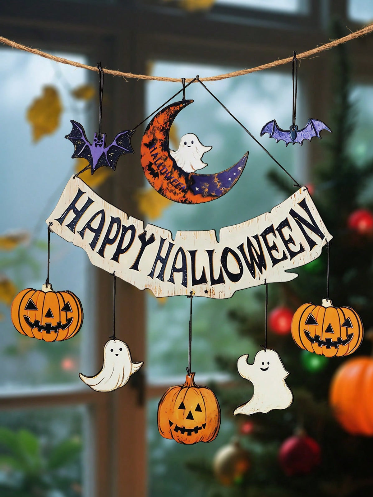 Happy Halloween banner moon pumpkins - photo 6