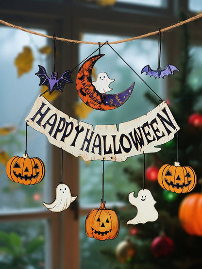 Happy Halloween banner moon pumpkins - photo 6