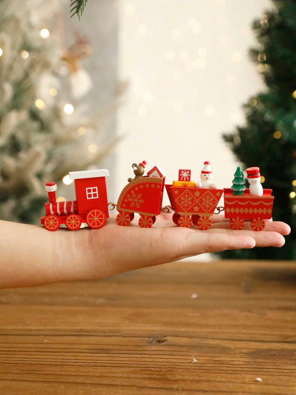 red Christmas train bear snowman - photo 5