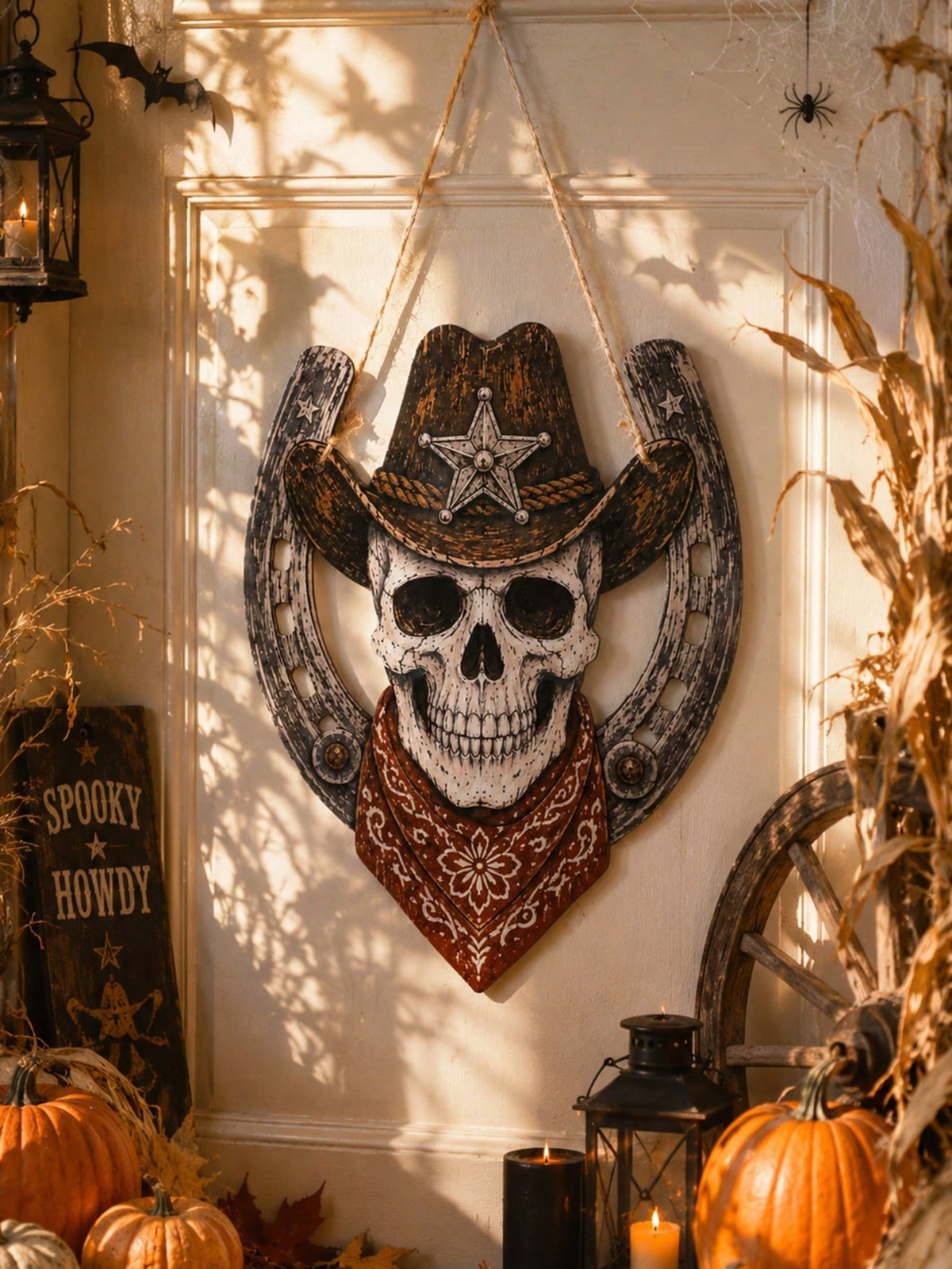 cowboy skull horseshoe door hanger - photo 6
