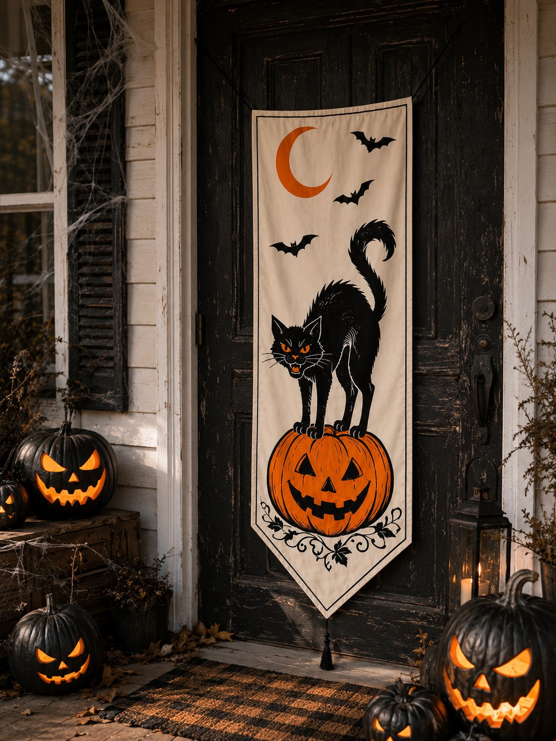 black cat pumpkin Halloween porch banner - photo 6
