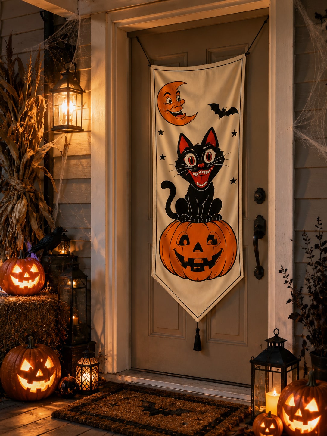 black cat on pumpkin door banner - photo 7