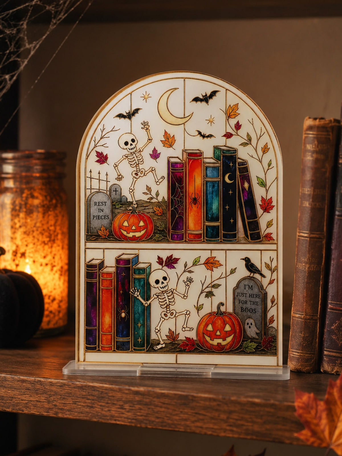skeleton bookshelf Halloween tabletop sign - photo 7