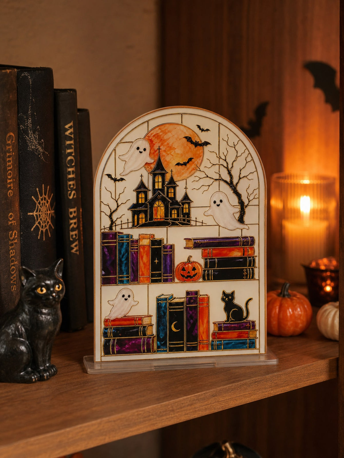 haunted house bookshelf Halloween sign - photo 8