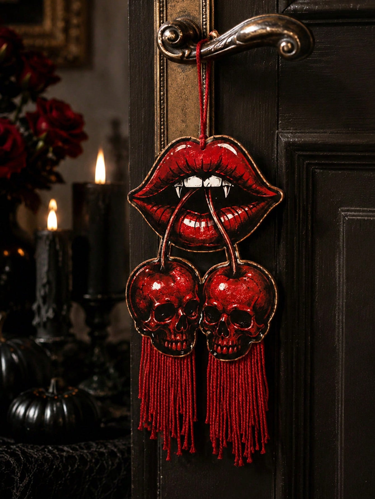vampire lips cherry skull door hanger - photo 6