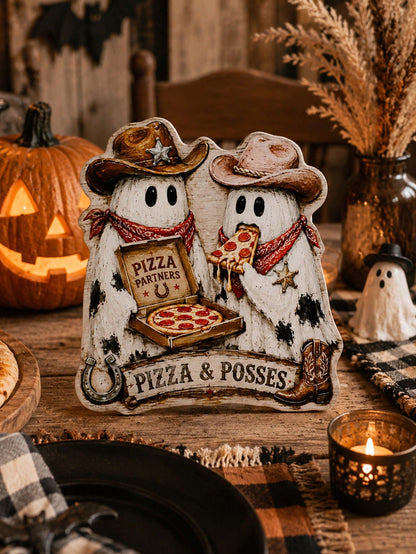 cowboy ghost pizza Halloween sign - photo 8