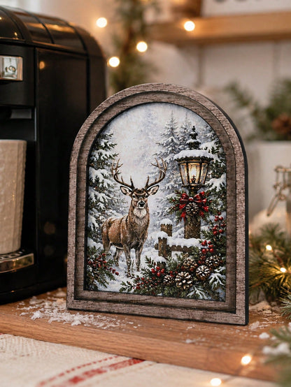 reindeer snowy forest arch sign - photo 8