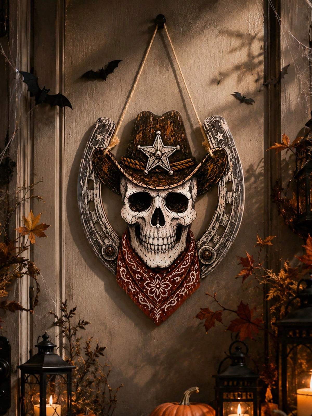 cowboy skull horseshoe door hanger - photo 7