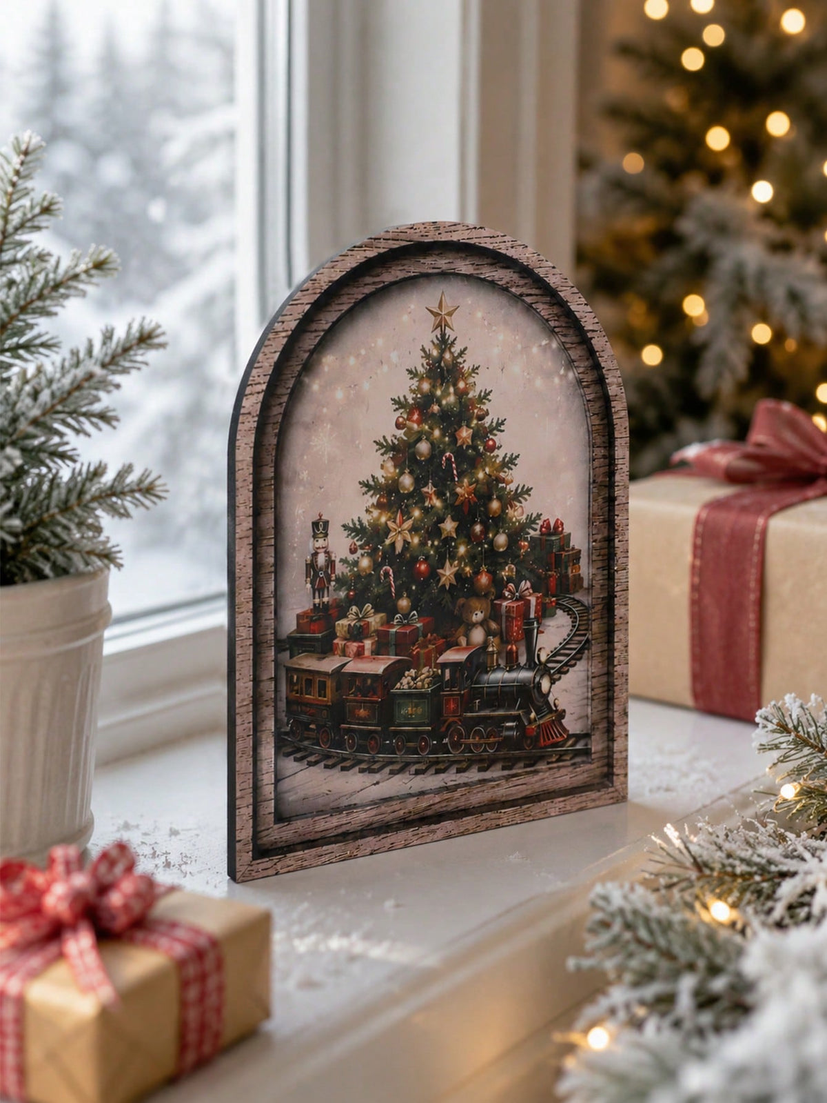 Christmas tree train arch tabletop sign - photo 7