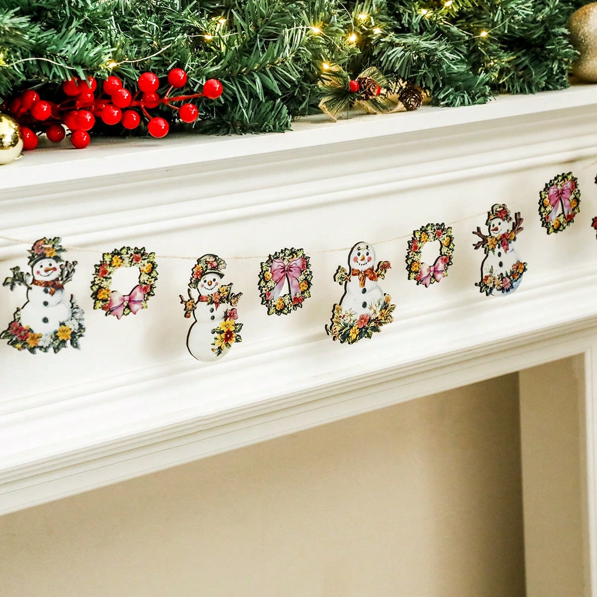 floral snowman wreath garland - photo 7