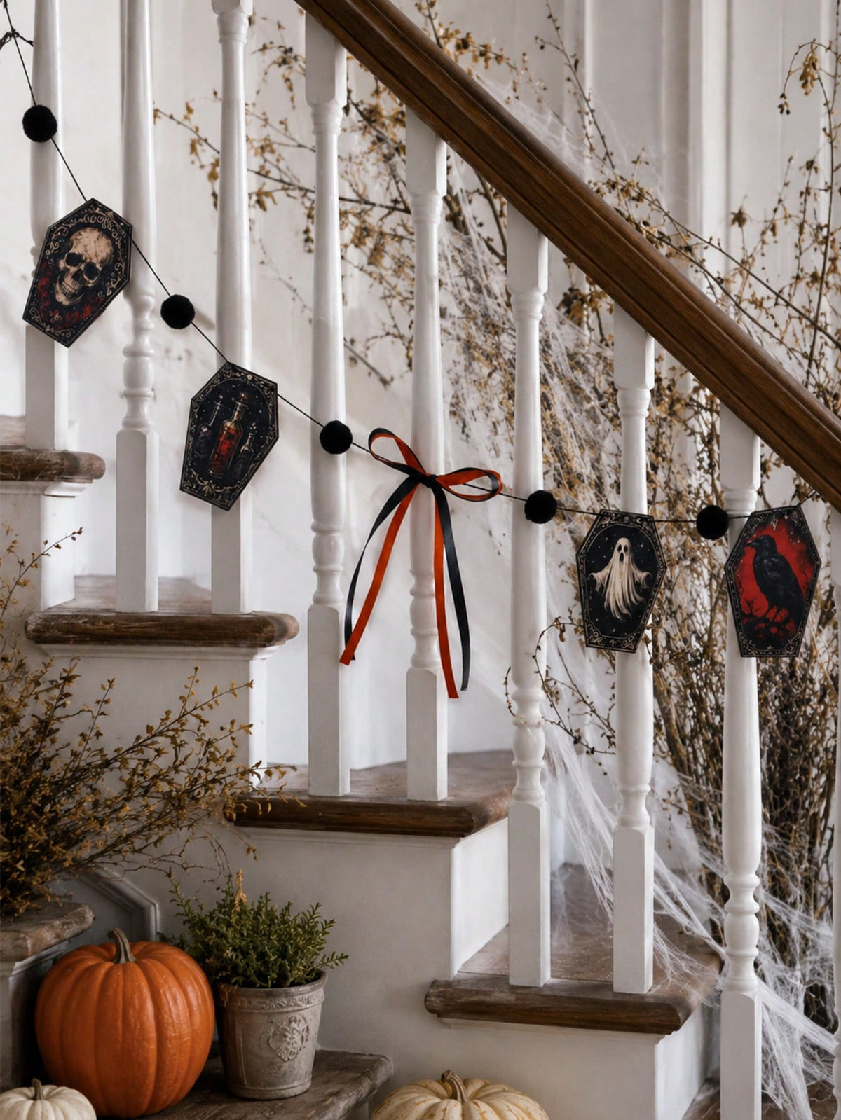 skull coffin raven gothic garland - photo 7