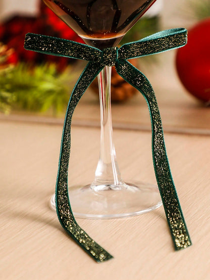 velvet wine glass bows - Green photo 8