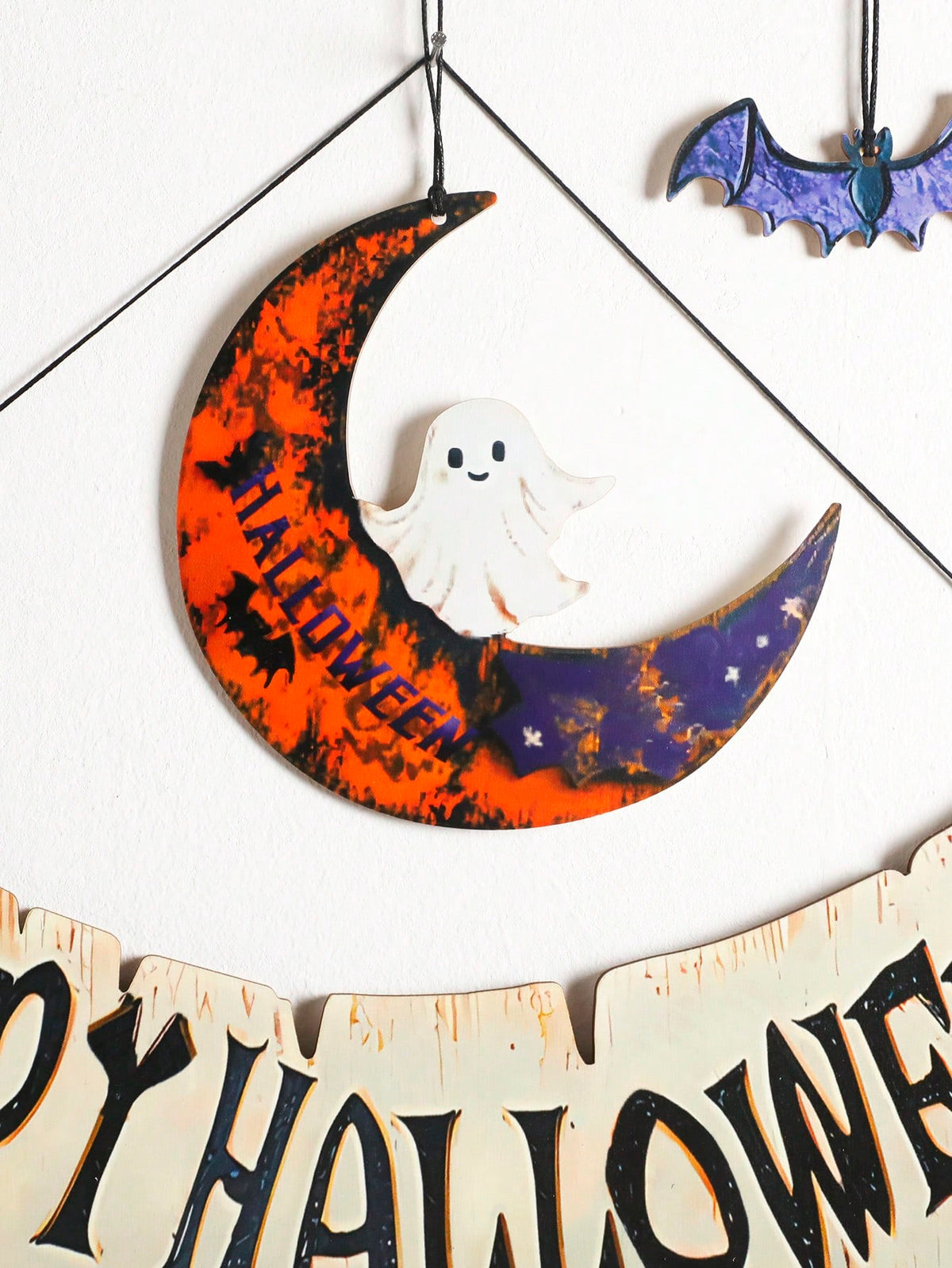 Happy Halloween banner moon pumpkins - photo 7