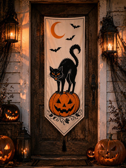 black cat pumpkin Halloween porch banner - photo 7