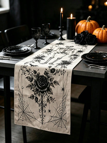 skull black rose table runner - photo 7